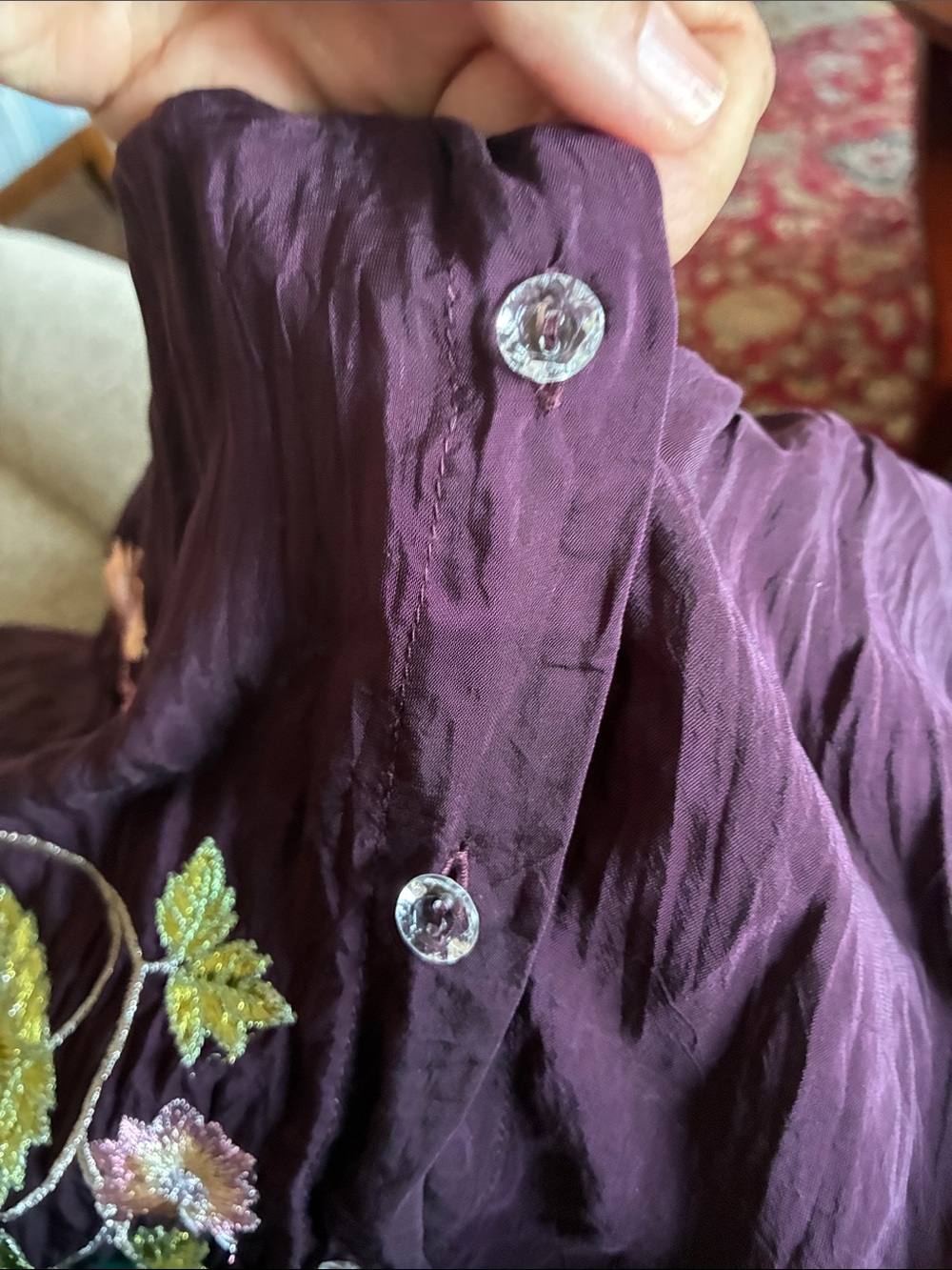 Johnny Was Plum Embroidered Button-Down Shirt - Picture 11 of 11